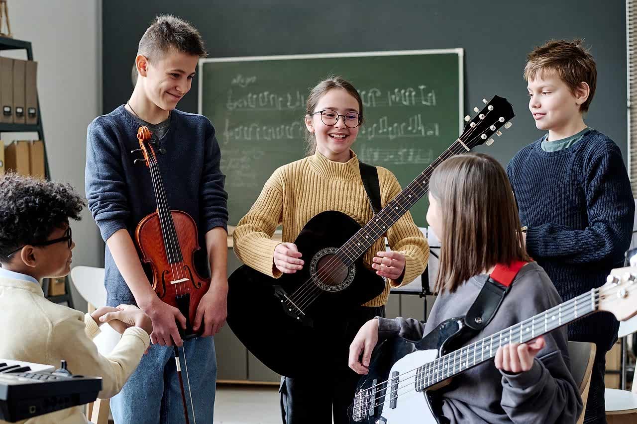 Middle School Students At Music Class